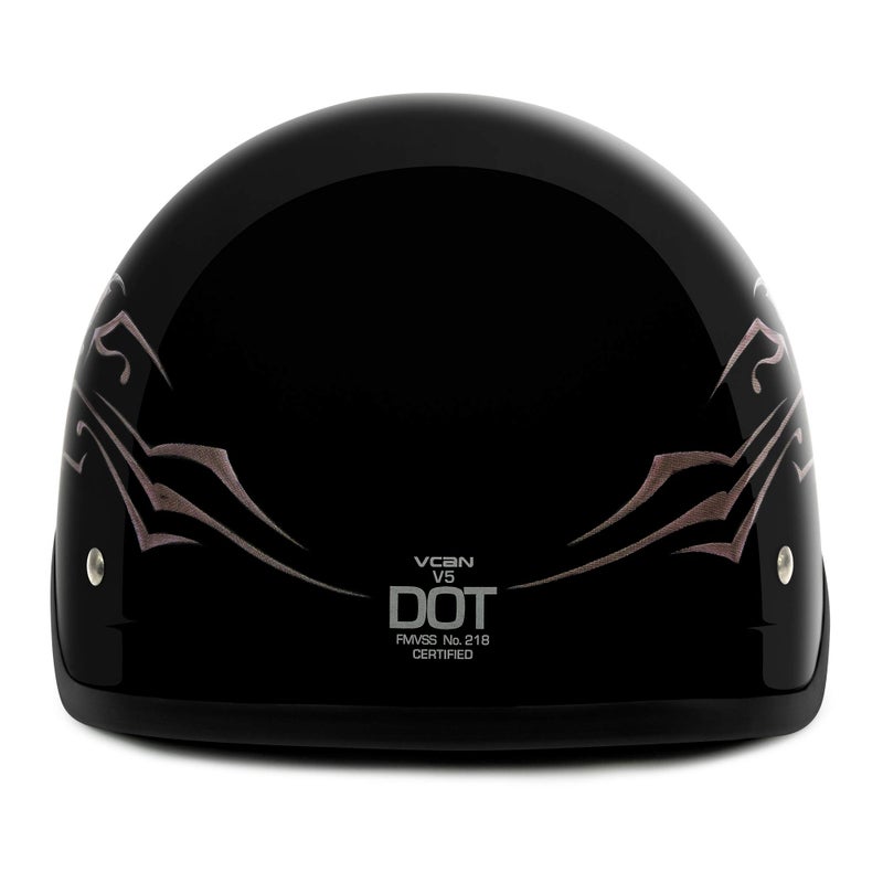 VCAN - V5-05BF22 Cruiser Intricate Butterfly Motorcycle Half Helmet (Gloss Black, Small) - Image 4